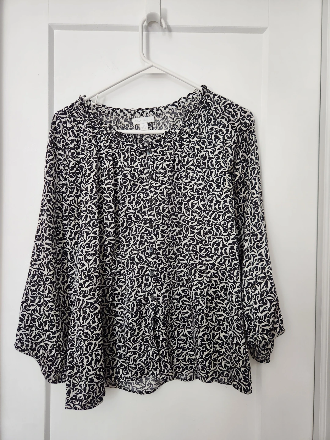 Charter Club Black & White Print Blouse Size M ⚽
