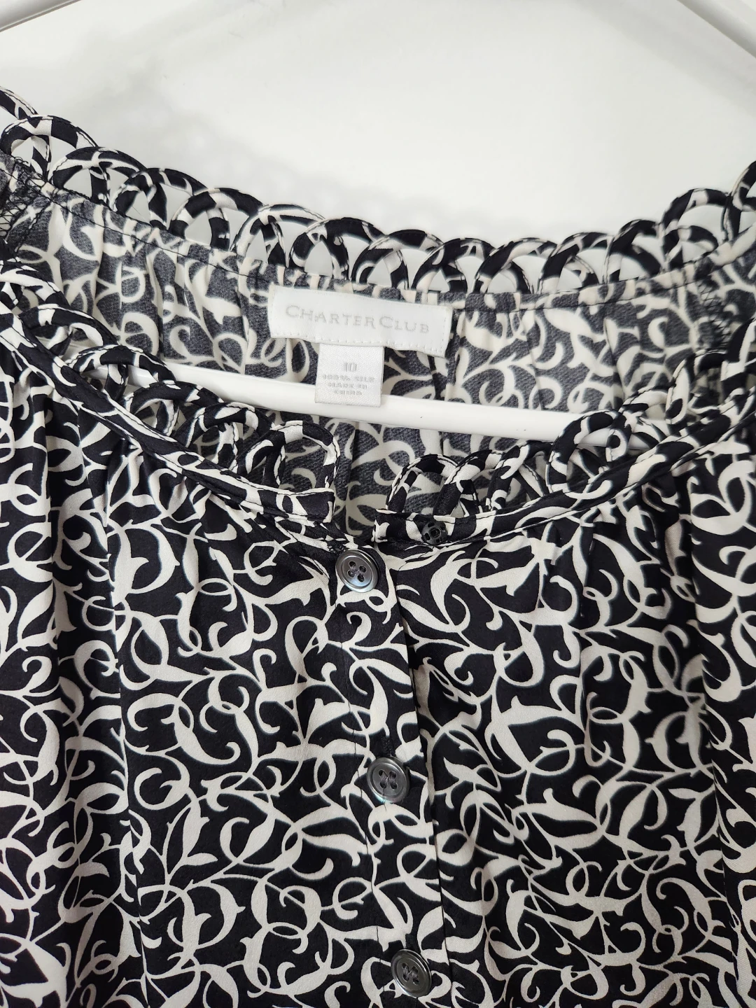 Charter Club Black & White Print Blouse Size M ⚽ - photo 2
