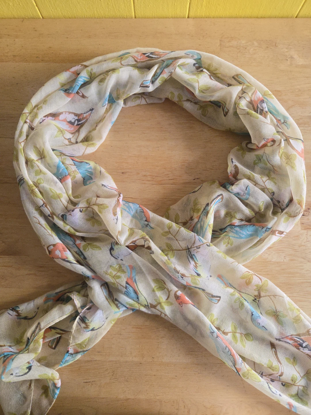 Sheer Scarf with Bird Print