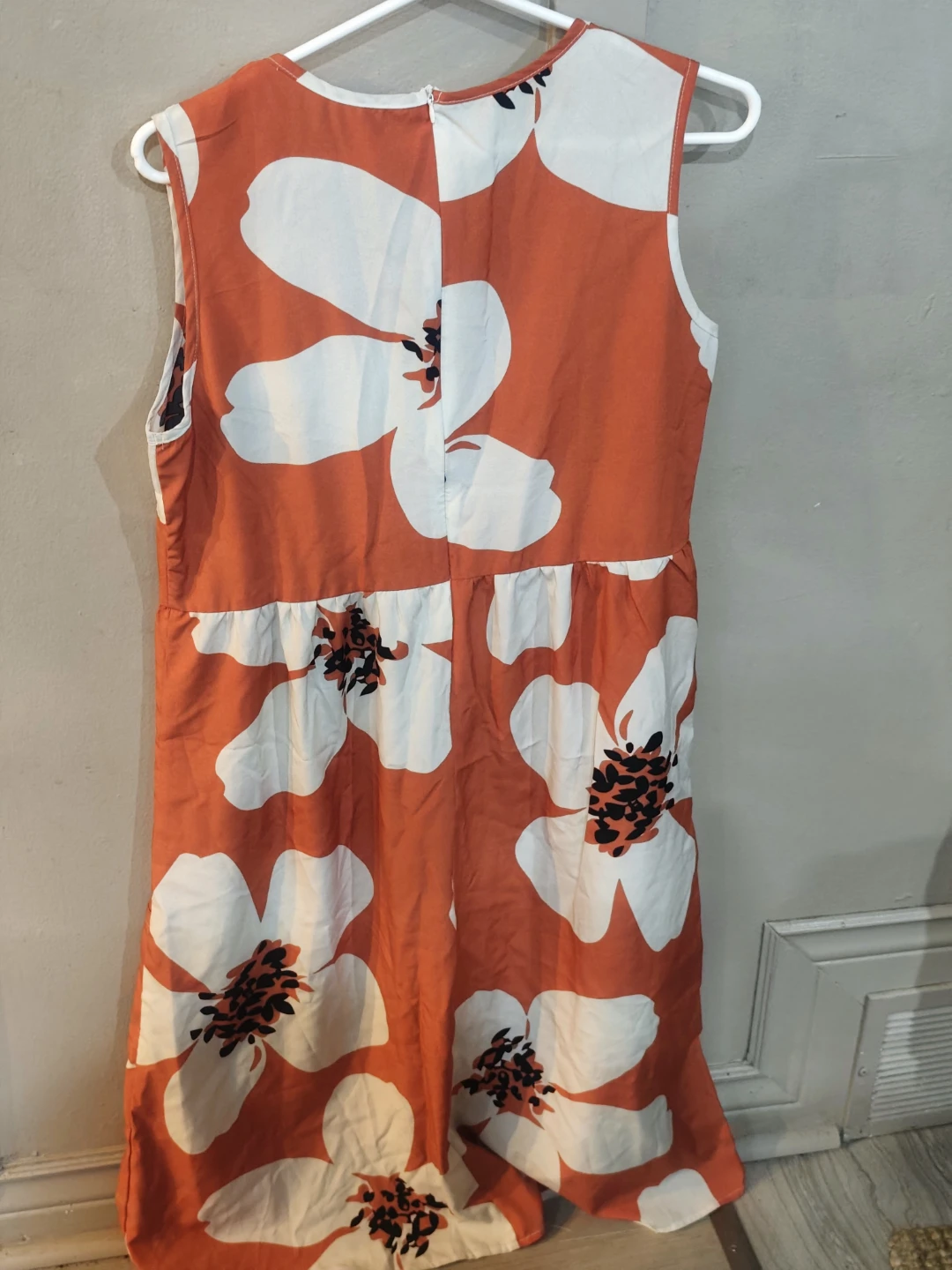 Orange floral sleeveless dress, size L - photo 2