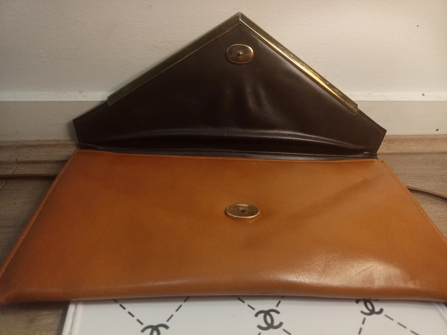 ​🤎 Vintage Calego Camel Leather Envelope Clutch ✨ - photo 3