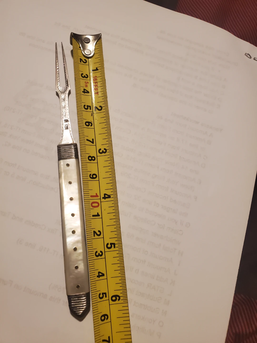 STERLING SILVER  Antique Mother of Pearl Carving Fork - photo 3