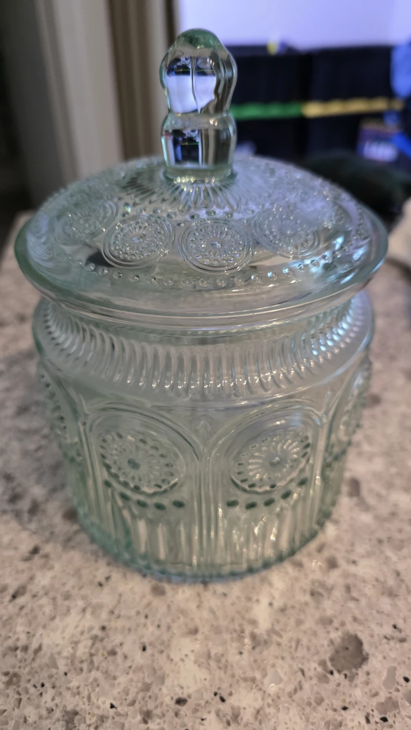 Vintage Embossed Glass Candy Dish with Lid - photo 2