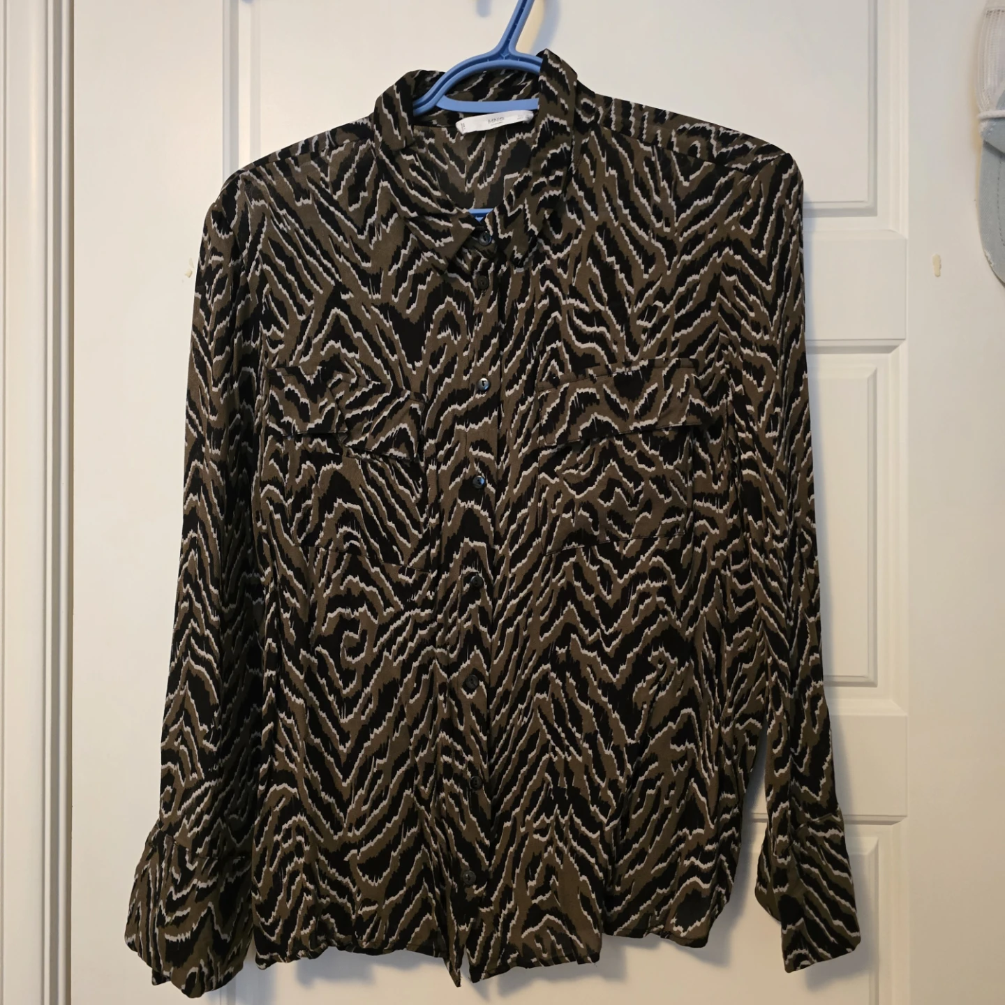 MANGO Casual Olive Green & Black Printed Shirt - photo 2