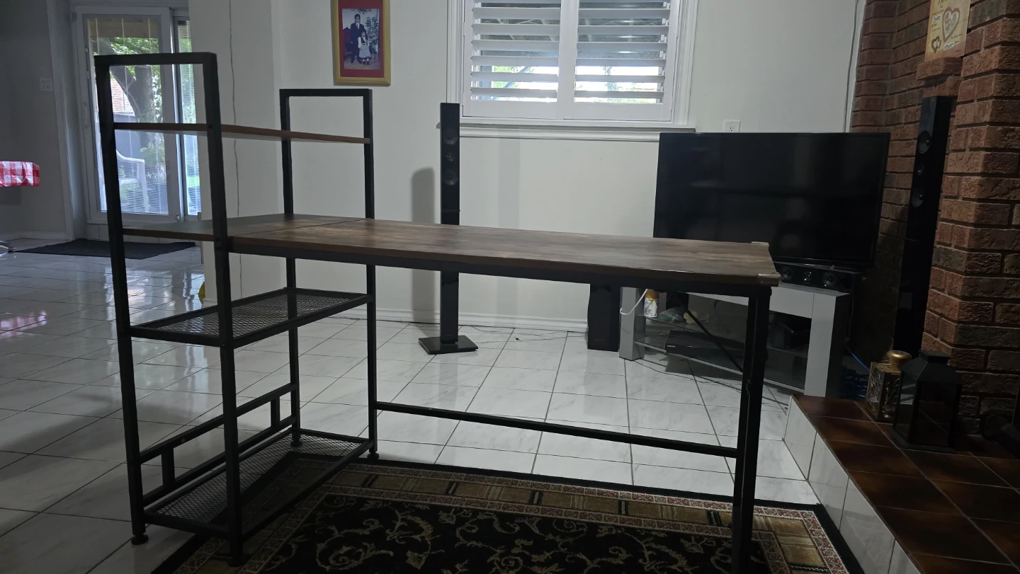 55" Rustic Brown Wood and Black Metal Desk with Shelving - photo 4