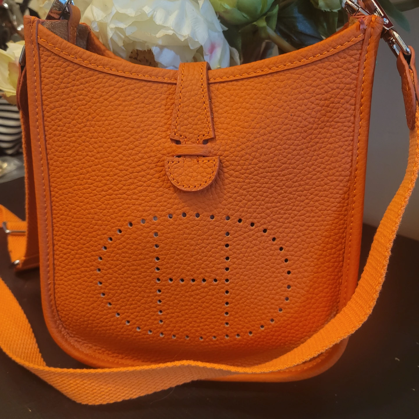 Orange Leather Crossbody Bag