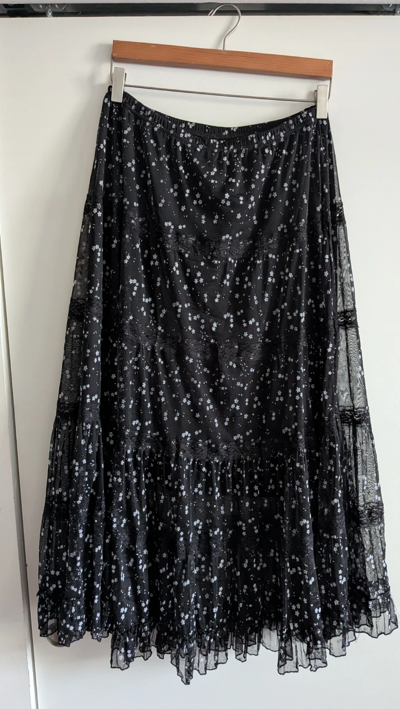 Skirt - Black floral print - mesh - photo 3