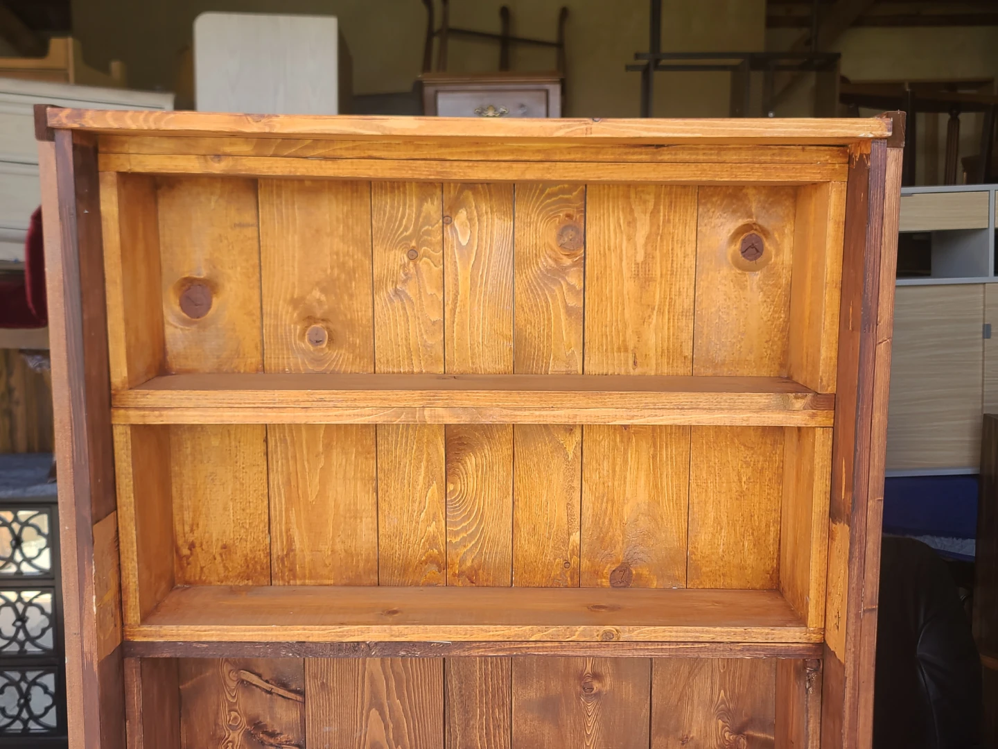 Rustic Pine Wood Rolling Bookcase - photo 3