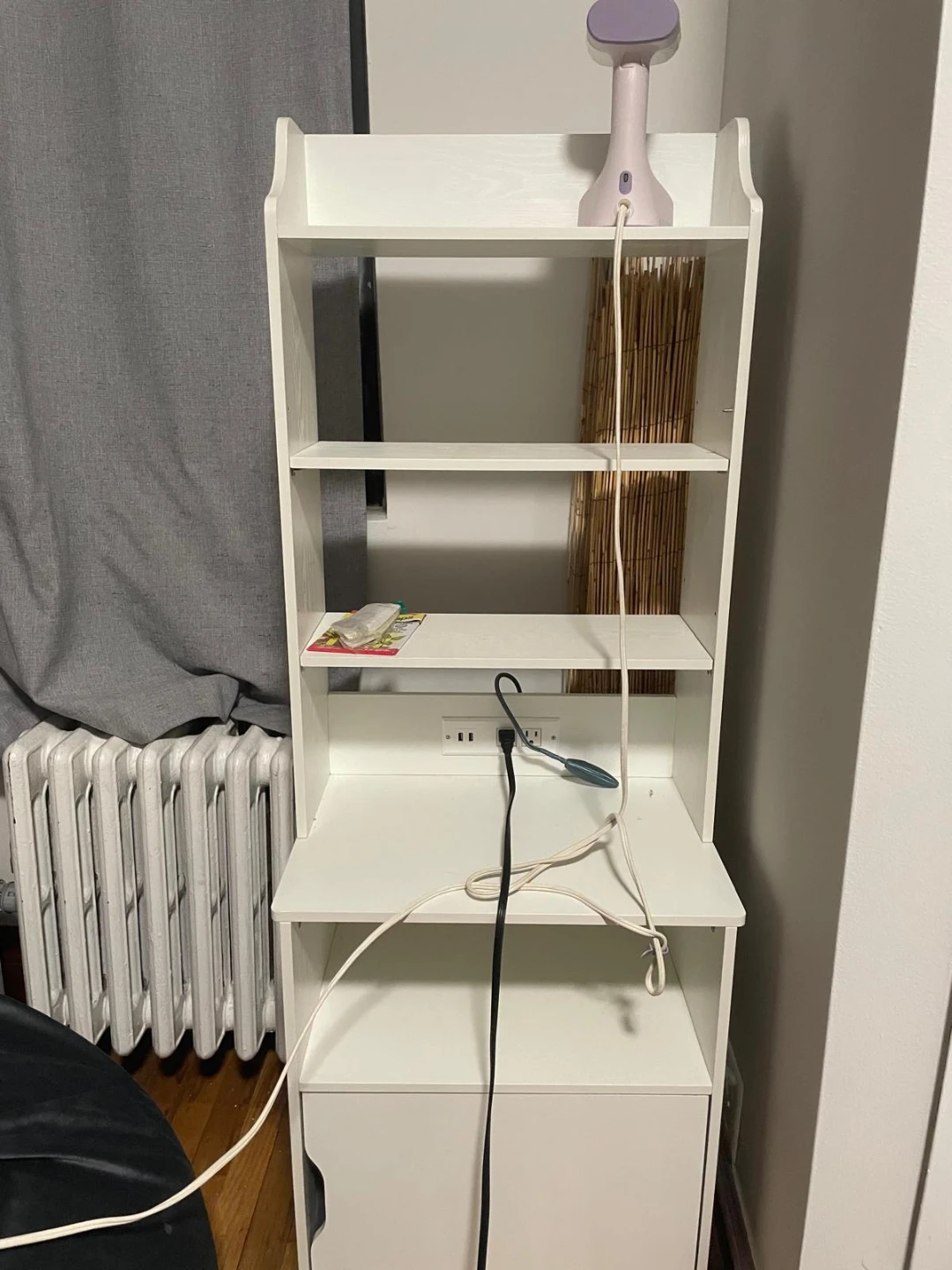 White Nightstand with Built-in Outlet and Extra Shelving