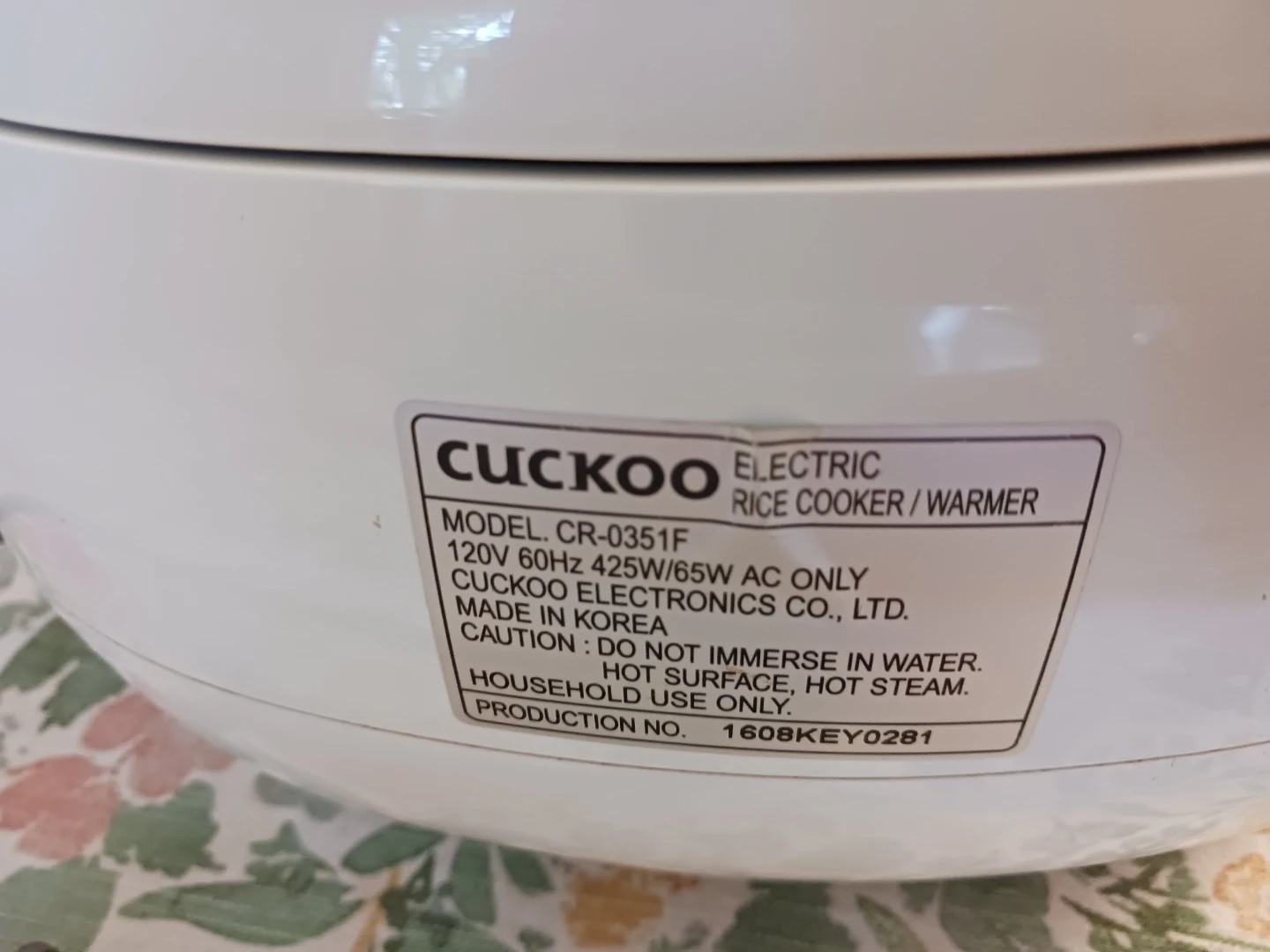 Cuckoo Electric Rice Cooker/Warmer CR-0351F - photo 2