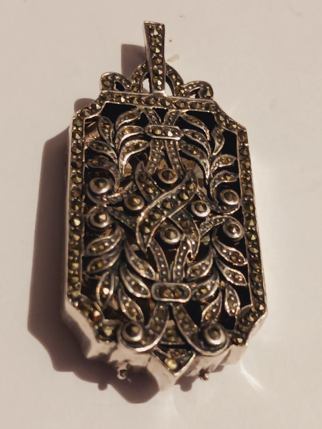 Antique Sterling Silver 925 Marcasite Locket Pendant