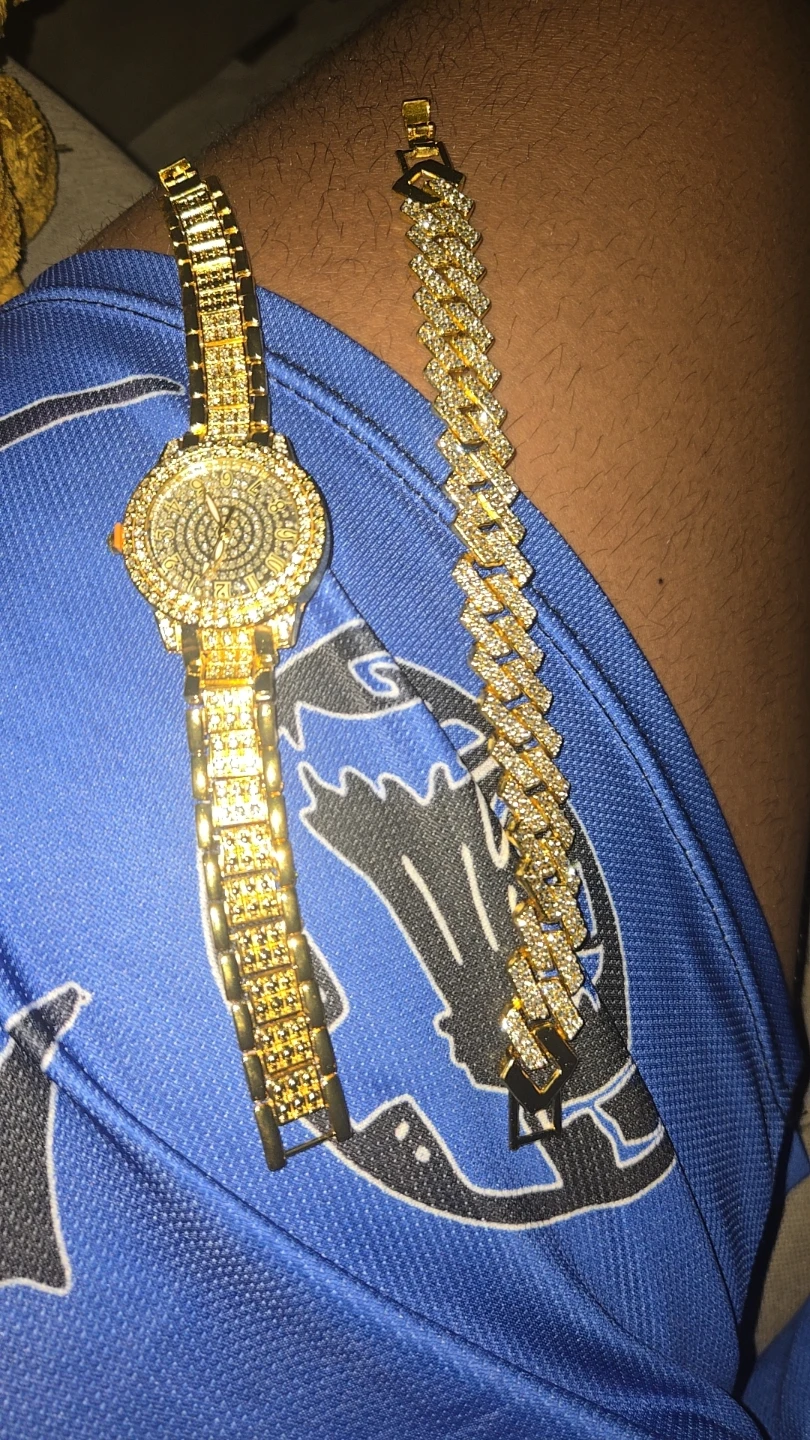 Gold Tone Diamond Dial Watch and Bracelet Set