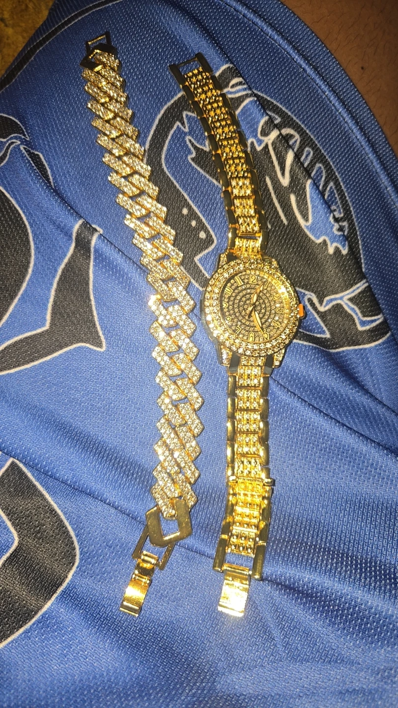 Gold Tone Diamond Dial Watch and Bracelet Set - photo 2