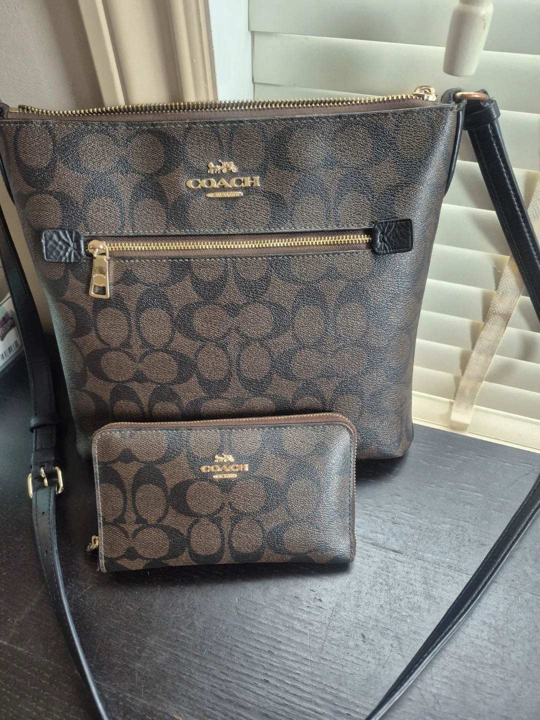 Coach Signature Pattern Crossbody Bag and Wristlet Set
