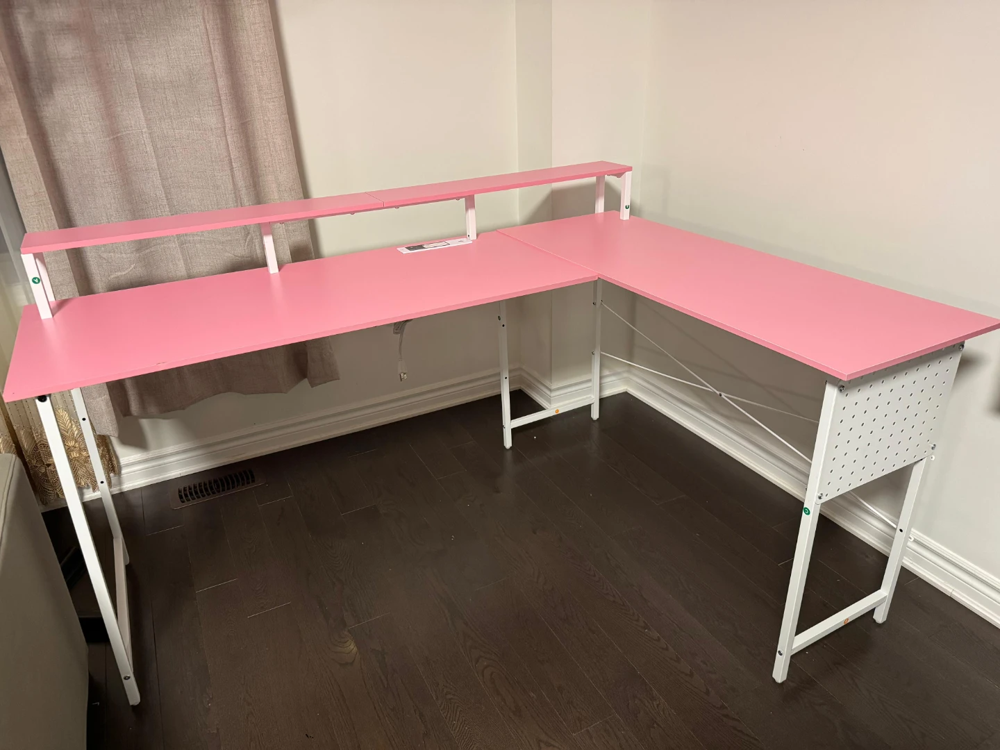 Pink L-Shaped Corner Desk with Riser Shelf - photo 3