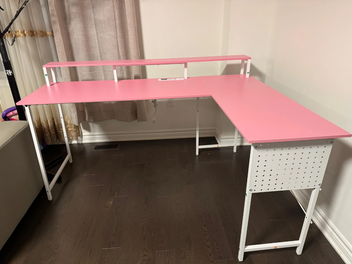 Pink L-Shaped Corner Desk with Riser Shelf - photo 4