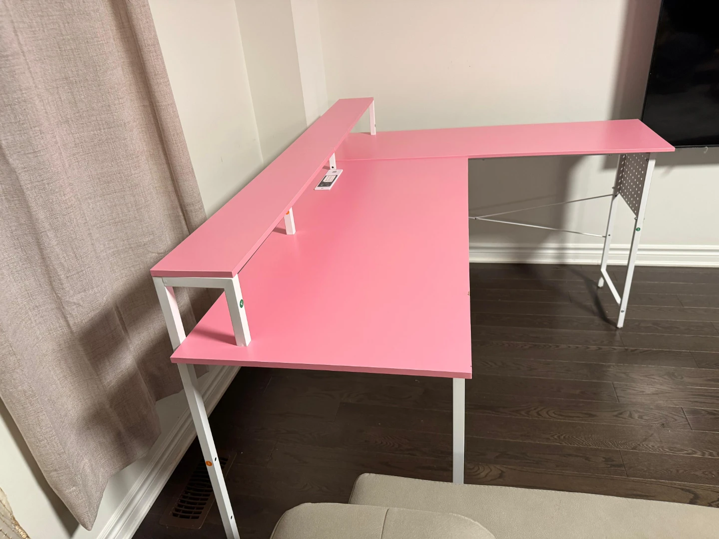 Pink L-Shaped Corner Desk with Riser Shelf - photo 5