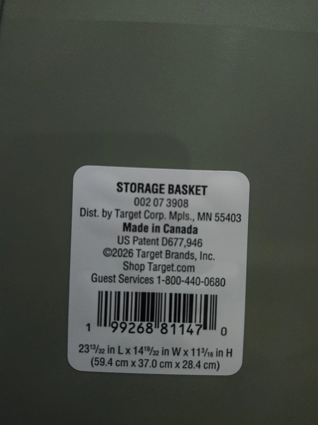 Green Storage Basket, Jumbo
