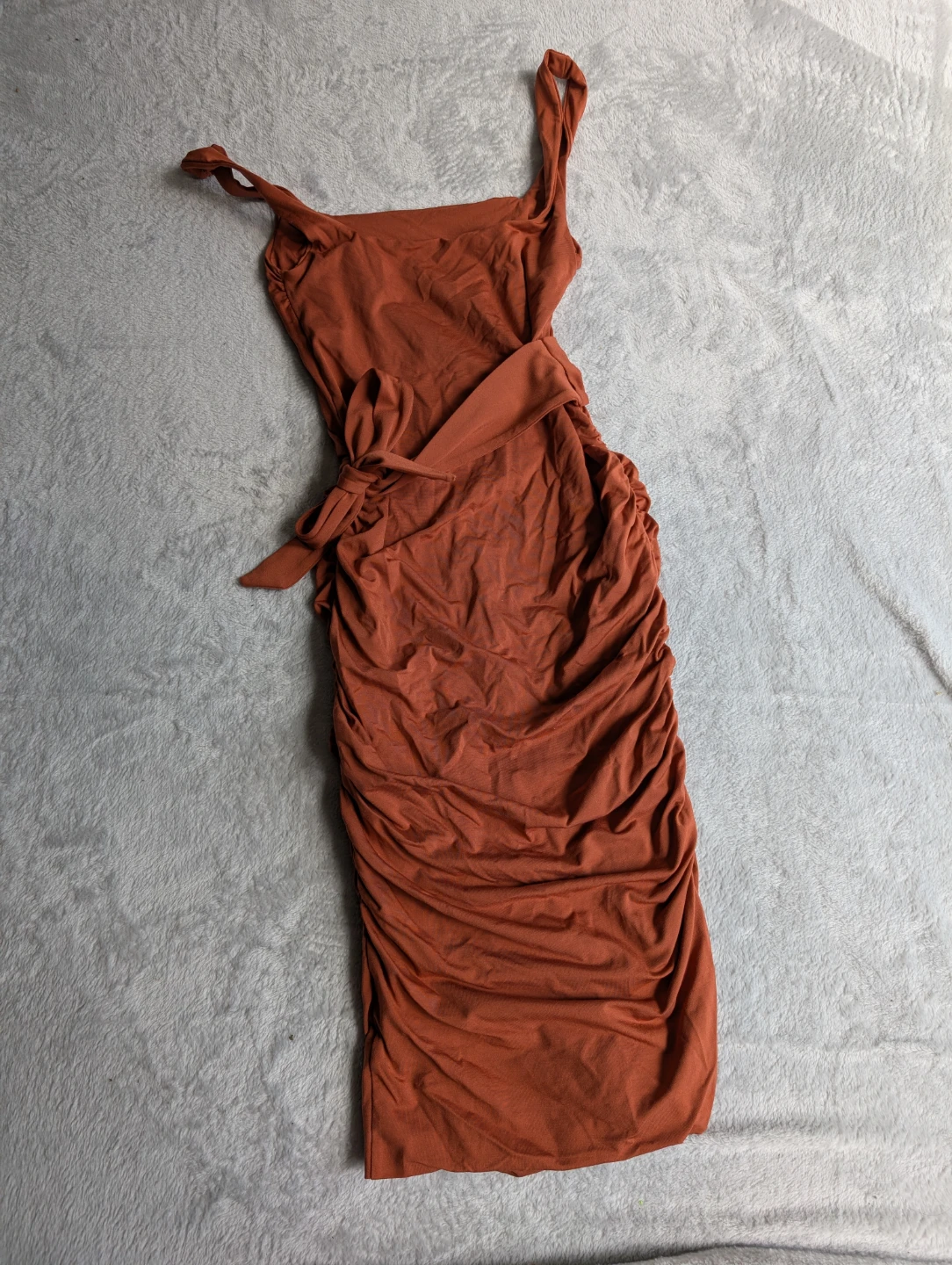 ⚽Kookai Rust Orange Ruched Midi Dress 2-4us