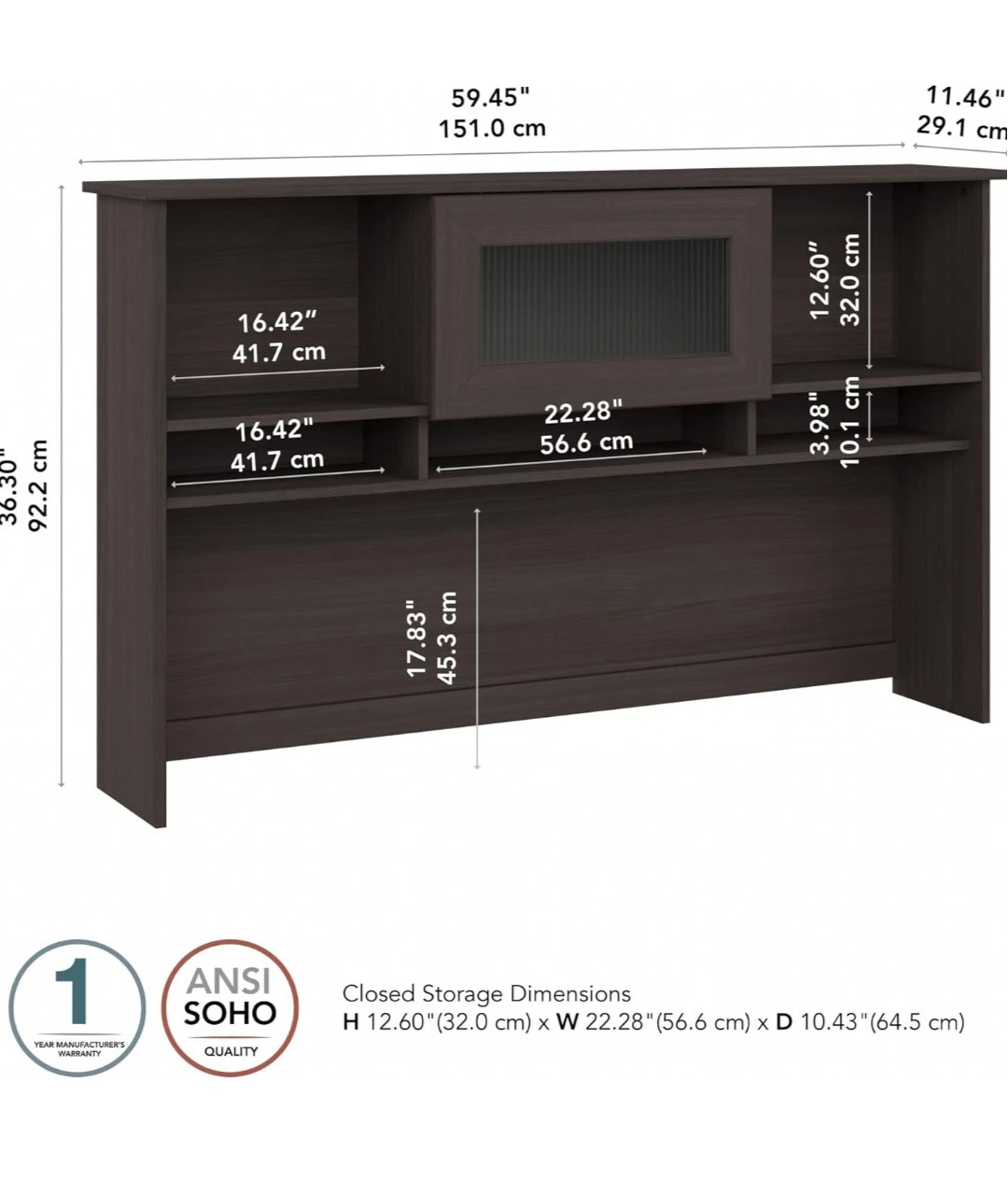 Bush Furniture Cabot Hutch in Heather Gray - photo 2