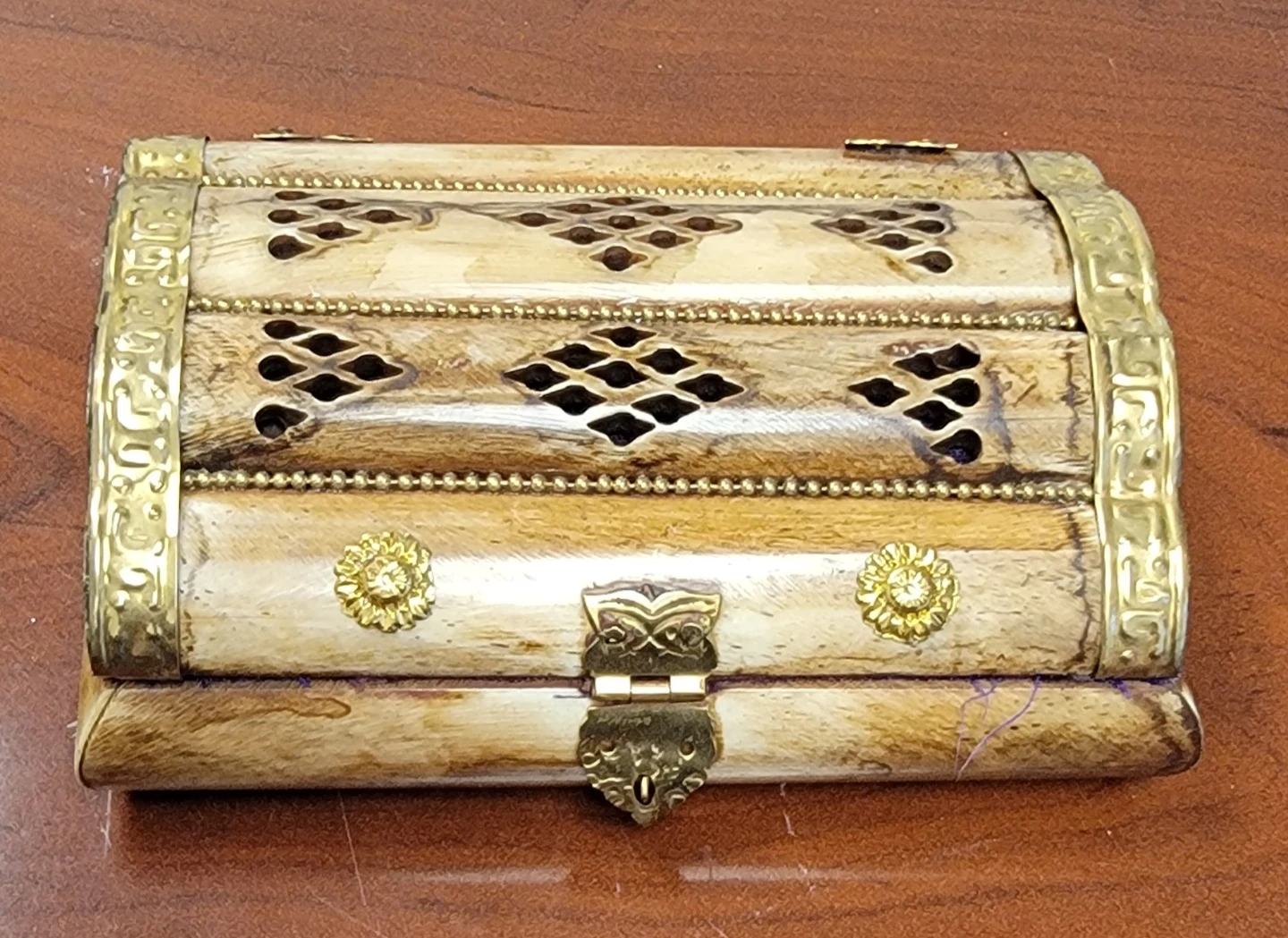 Decorative Carved Bone and Brass Trinket Box - photo 5