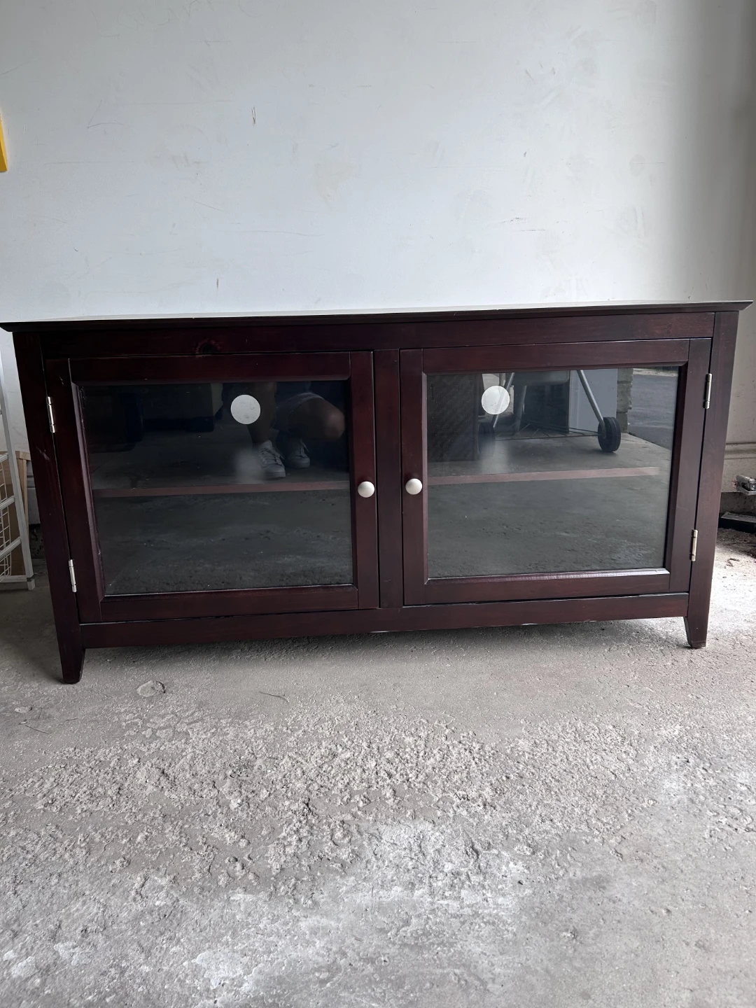 Dark Wood TV Stand with Glass Doors