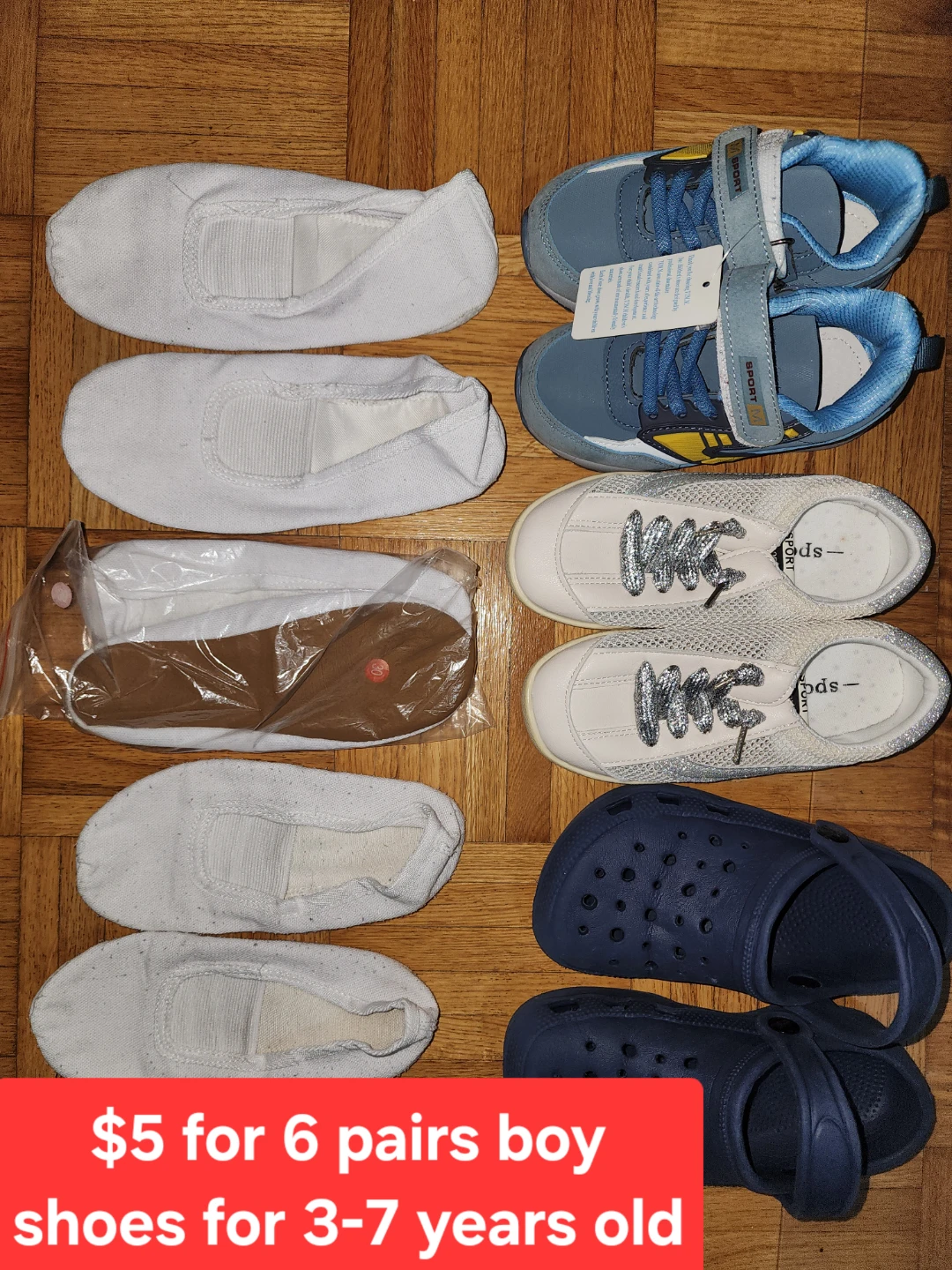 6 Pairs of Kids' Shoes for Ages 3-7