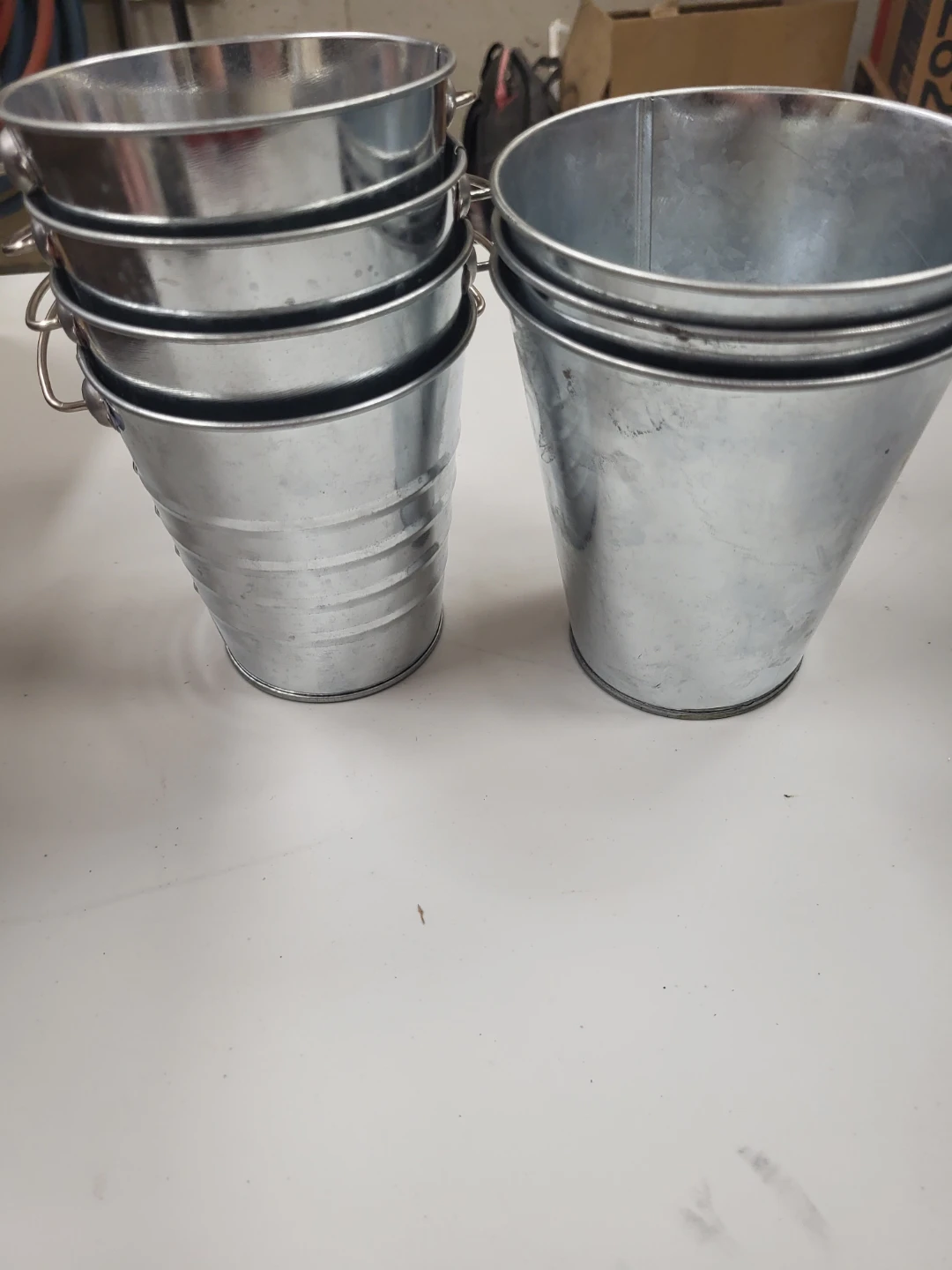 Set of 7 Galvanized Metal Pails