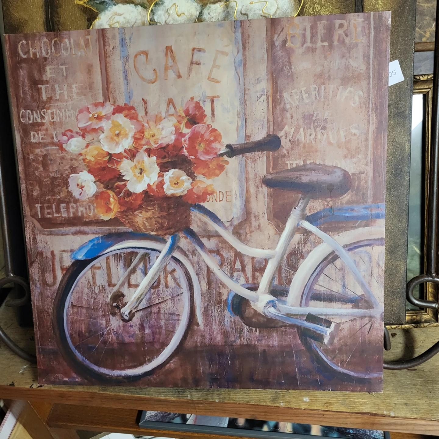 Wall Art Canvas Print - Bicycle with Flowers Cafe Scene