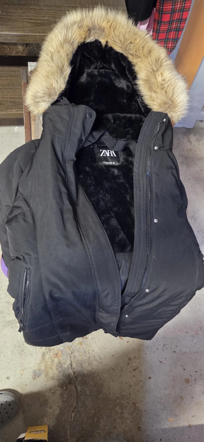 Black Zara Winter Parka with Fur Hood