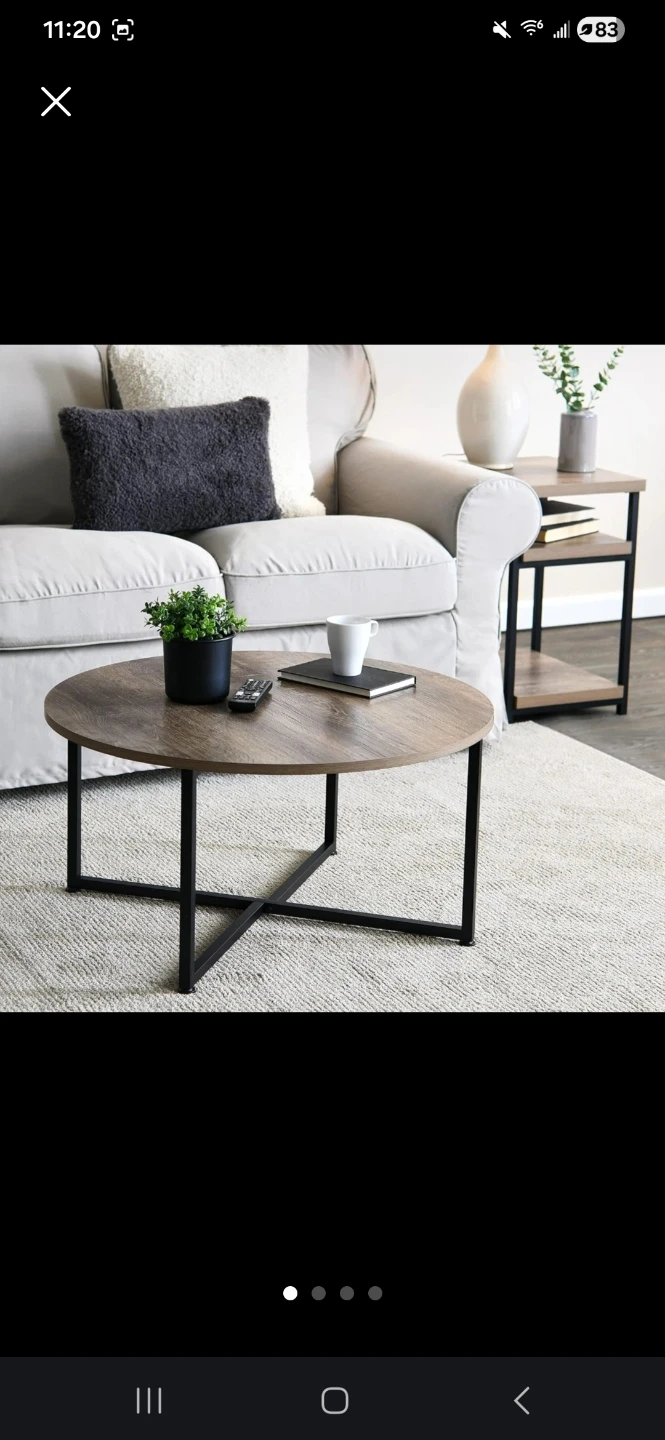 Round Coffee Table - Wood Top with Black Metal Base