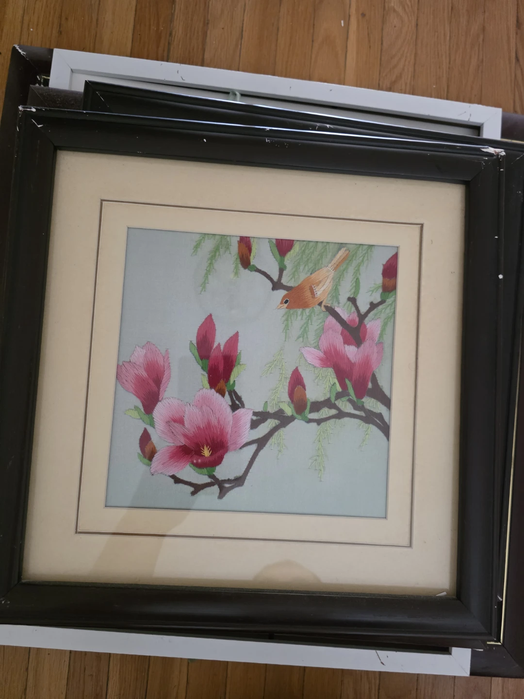 Vintage Chinese Silk Embroidery Framed Art - Oriental Wall Decor