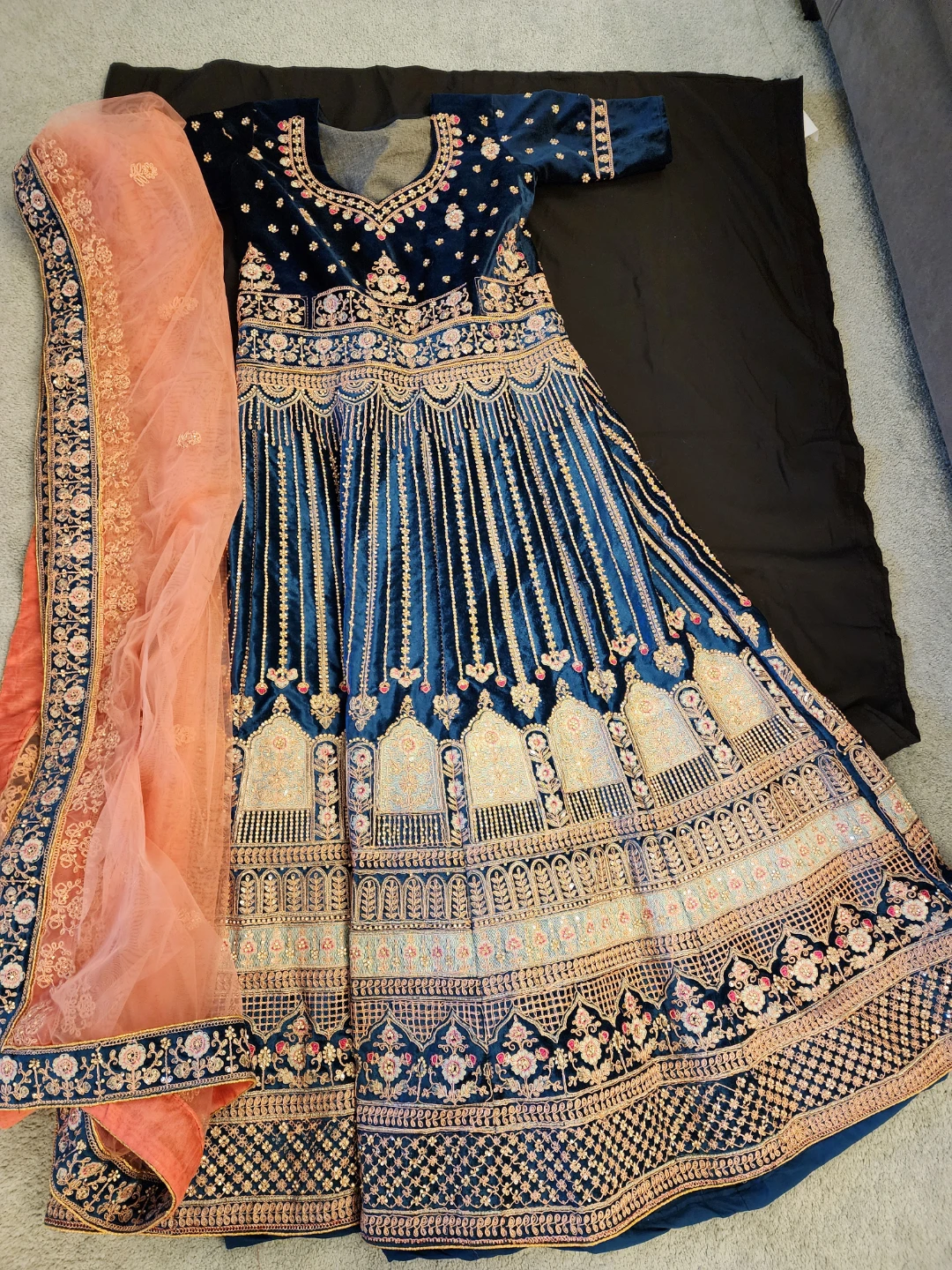 Embellished Velvet Maxi Dress with Dupatta