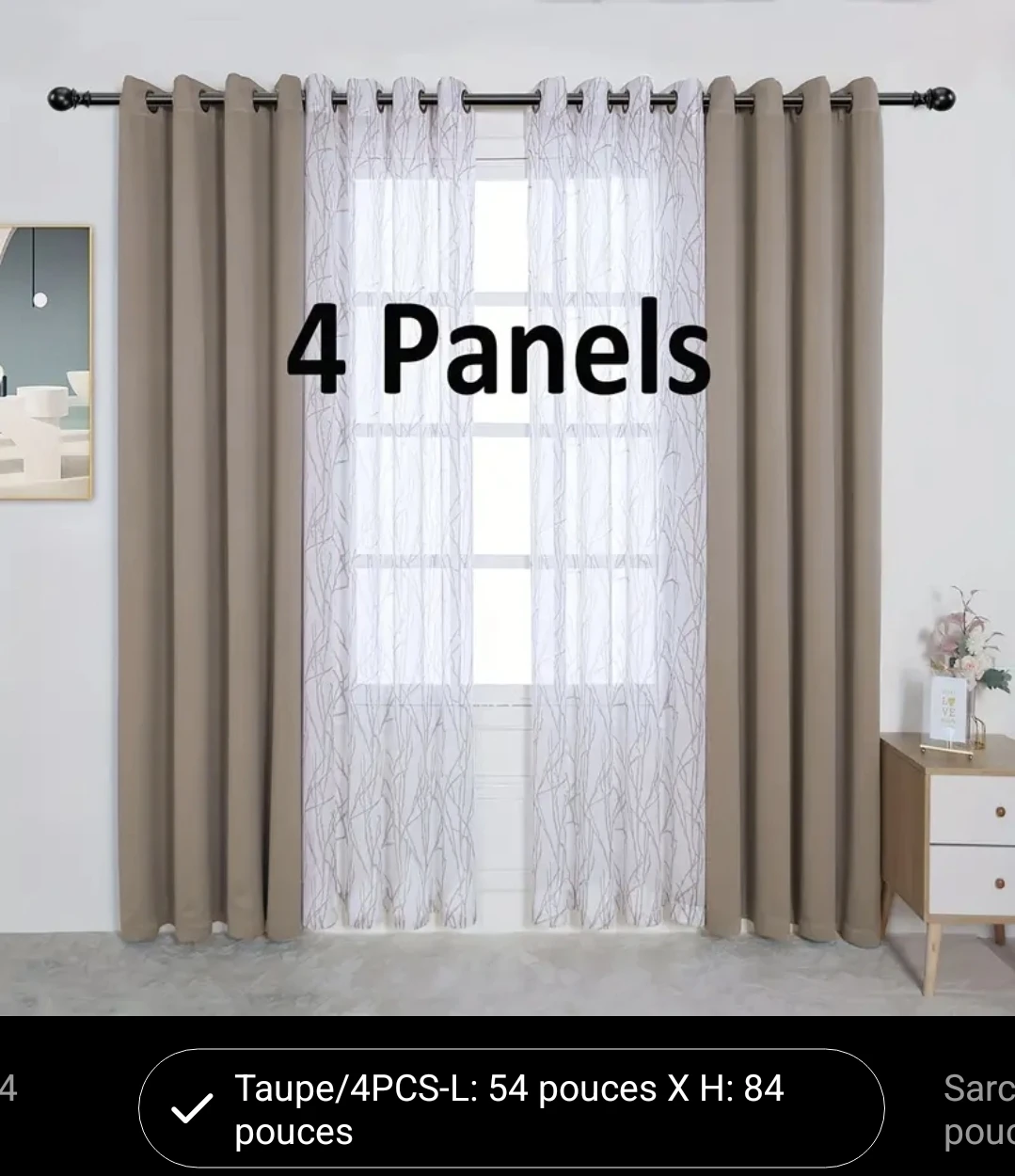 Taupe 4-Panel Curtain Set with Sheer Overlay - photo 2