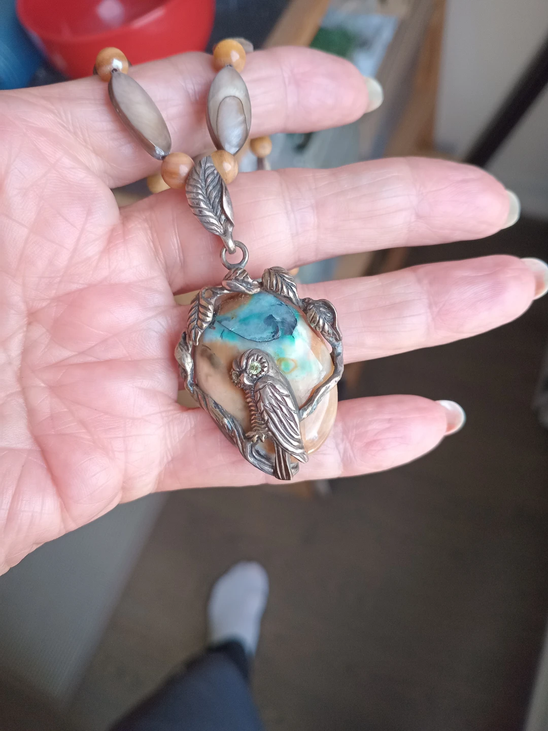 Fossilized stone pendant, Necklace with silver pendant - photo 2