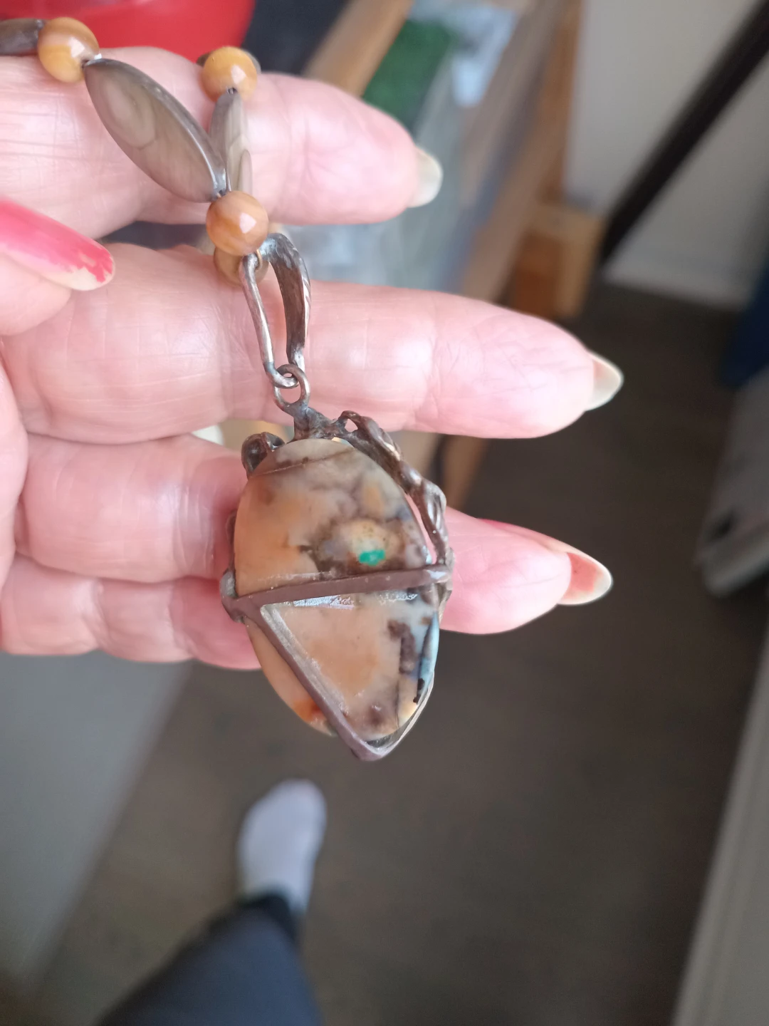 Fossilized stone pendant, Necklace with silver pendant - photo 4
