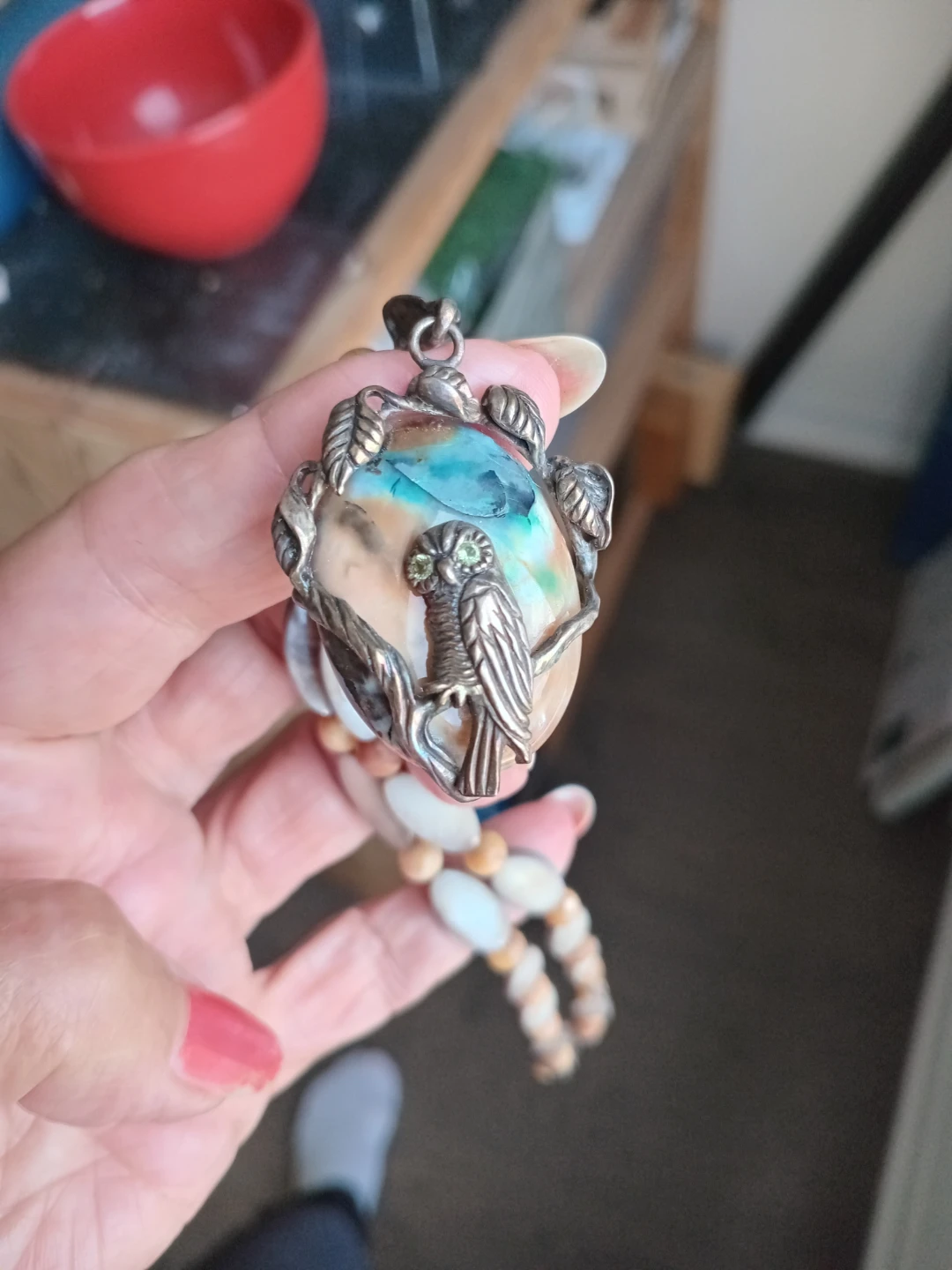 Fossilized stone pendant, Necklace with silver pendant - photo 3