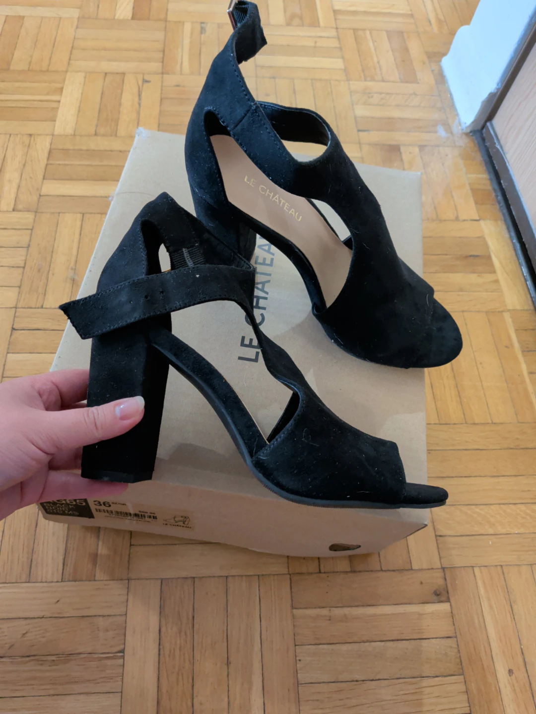 Black Suede Block Heel Sandals Size 36