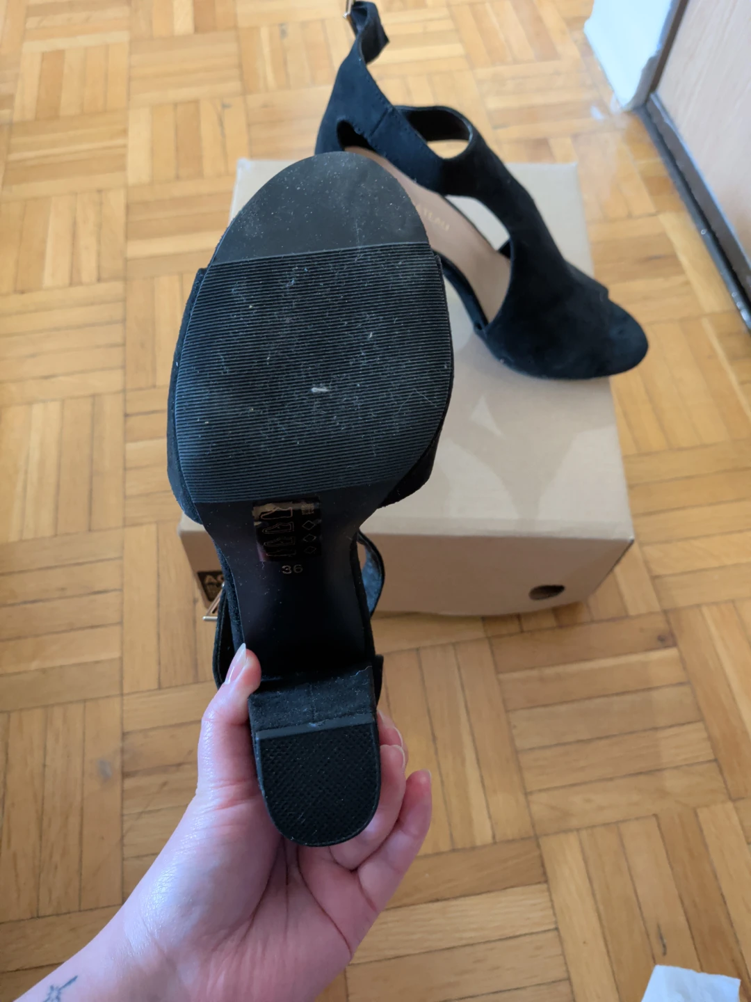 Black Suede Block Heel Sandals Size 36 - photo 3