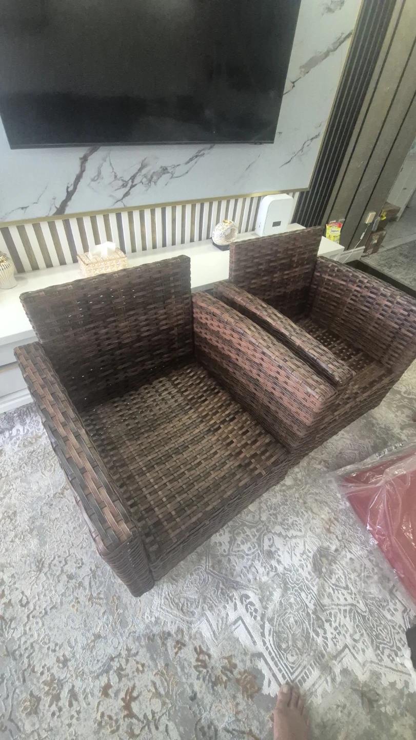 Wicker Patio Chairs with Red Cushions - Set of 2 - photo 3