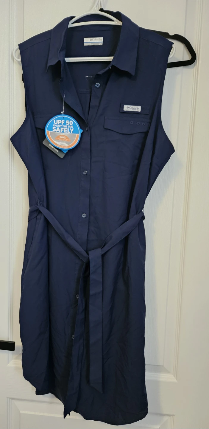 Columbia Women's Sleeveless Shirt Dress Navy Navy Blue Large