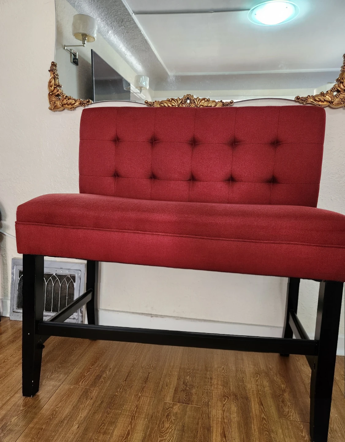 Red Tufted fabric Bench (barstool height) - photo 3