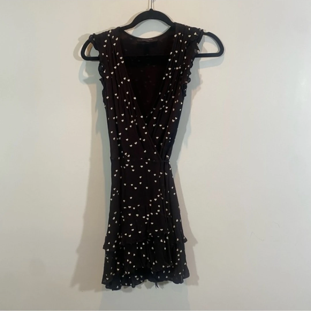 AllSaints heart print wrap dress