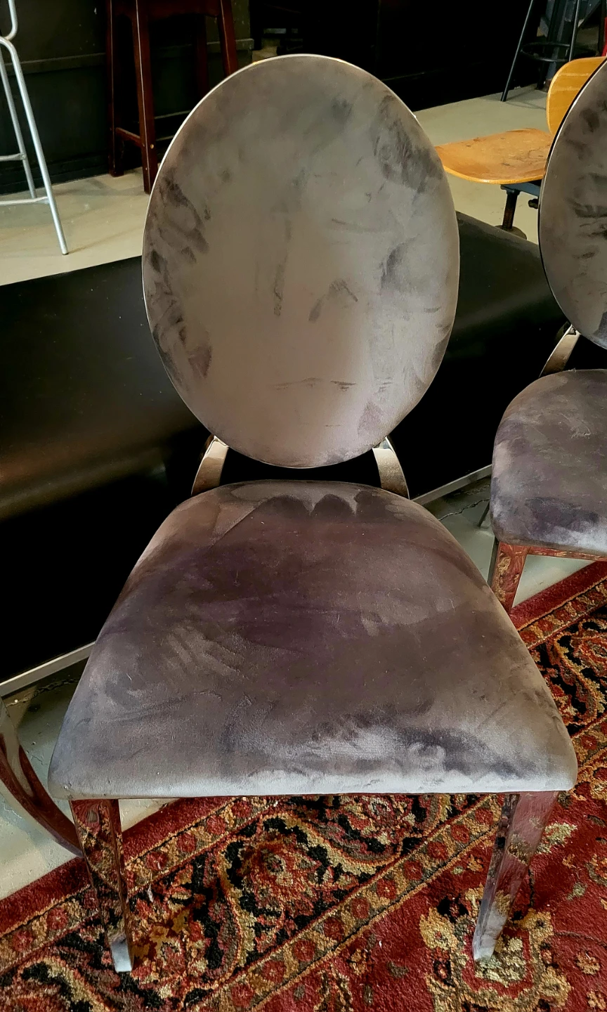 Set of 4 Grey Velvet Dining Chairs with Chrome Legs - photo 2