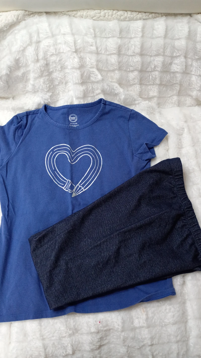 Wonder Nation Girls Blue Heart T-Shirt and Navy Leggings Set