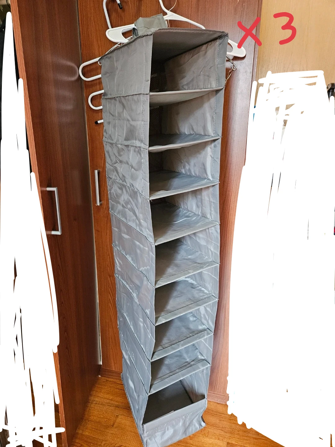 Grey Fabric Hanging Closet Organizer