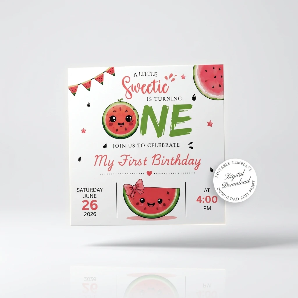 Watermelon Birthday Invitation Template - Instant Party Fun - photo 2