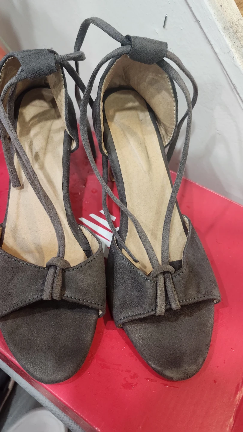 Women's Grey Suede Lace-Up Heels