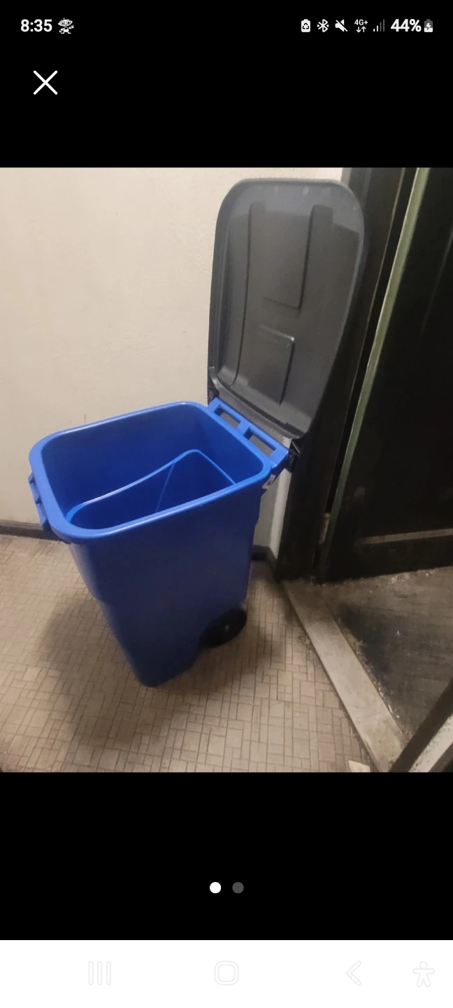 Blue Rolling Trash Can with Lid