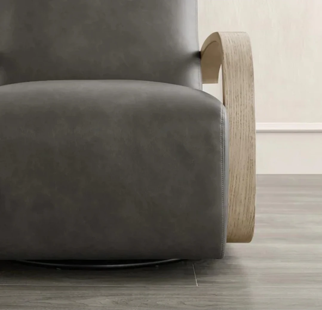 Grey Swivel Armchair with Wood Accents - photo 4
